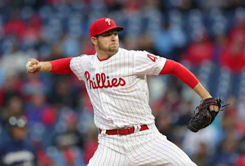 PHILADELPHIA, PA – MAY 14: Starting pitcher Jerad Eickhoff #48 of the Philadelphia Phillies delivers a pitch in the first inning during a game against the Milwaukee Brewers at Citizens Bank Park on May 14, 2019 in Philadelphia, Pennsylvania. (Photo by Hunter Martin/Getty Images)