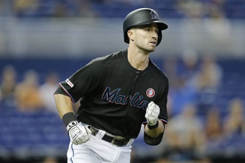 MIAMI, FLORIDA – MAY 18: Jon Berti #55 of the Miami Marlins rounds the bases after hitting a solo home run in the first inning against the New York Mets at Marlins Park on May 18, 2019 in Miami, Florida. (Photo by Michael Reaves/Getty Images)