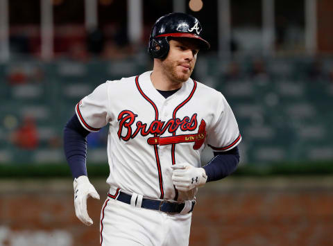 ATLANTA, GEORGIA – JUNE 18: Freddie Freeman #5 of the Atlanta Braves rounds third base after hitting a solo homer in the ninth inning against the New York Mets on June 18, 2019 in Atlanta, Georgia. (Photo by Kevin C. Cox/Getty Images)