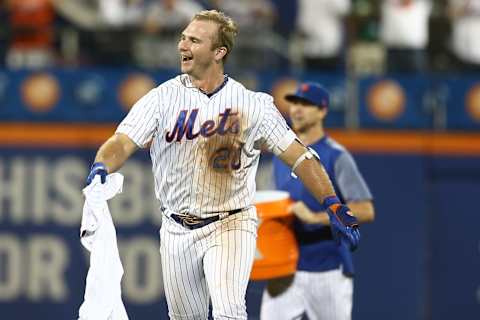 NEW YORK, NEW YORK – AUGUST 09: Pete Alonso #20 of the New York Mets celebrates after Michael Conforto #30 hits a walk-off single in the bottom of the ninth inning against the Washington Nationals at Citi Field on August 09, 2019 in New York City. New York Mets defeated the Washington Nationals 7-6. (Photo by Mike Stobe/Getty Images)