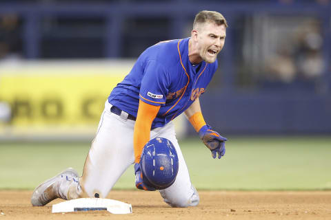 MIAMI, FLORIDA – JULY 13: Jeff McNeil #6 of the New York Mets reacts after being thrown out in the seventh inning against the Miami Marlins at Marlins Park on July 13, 2019 in Miami, Florida. (Photo by Michael Reaves/Getty Images)