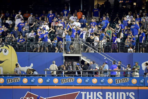 NEW YORK, NEW YORK – AUGUST 05: Fans attempt to catch a home run ball during a game between the New York Mets and the Miami Marlins at Citi Field on August 05, 2019 in New York City. (Photo by Steven Ryan/Getty Images)