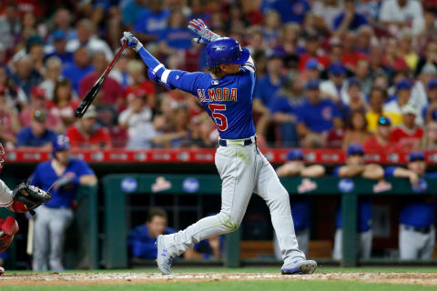 CINCINNATI, OH – AUGUST 10: Albert Almora Jr. #5 of the Chicago Cubs bats during the game against the Cincinnati Reds at Great American Ball Park on August 10, 2019 in Cincinnati, Ohio. Cincinnati defeated Chicago 10-1. (Photo by Kirk Irwin/Getty Images)