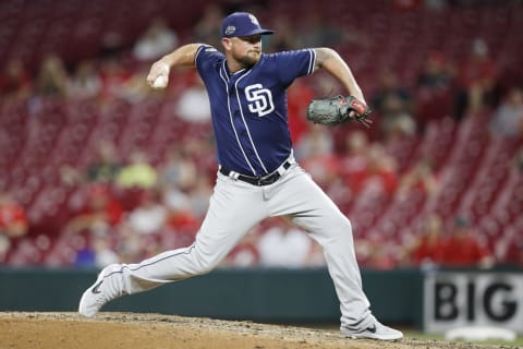 CINCINNATI, OH – AUGUST 19: Kirby Yates #39 of the San Diego Padres pitches during a game against the Cincinnati Reds at Great American Ball Park on August 19, 2019 in Cincinnati, Ohio. The Padres defeated the Reds 3-2. (Photo by Joe Robbins/Getty Images)