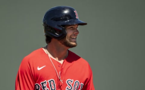 FT. MYERS, FL – FEBRUARY 27: Andrew Benintendi #16 of the Boston Red Sox reacts after hitting a single during the inning of a Grapefruit League game against the Philadelphia Phillies on February 27, 2020 at jetBlue Park at Fenway South in Fort Myers, Florida. (Photo by Billie Weiss/Boston Red Sox/Getty Images)