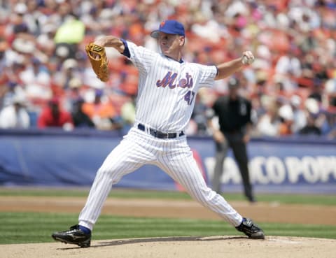 Tom Glavine of the New York Mets pitching during a regular season MLB game against Baltimore Orioles, played at Shea Stadium in Flushing, New York on Sunday, June 18, 2006. The Mets defeated the Orioles 9-4 during interleague play. (Photo by Bryan Yablonsky/Getty Images)