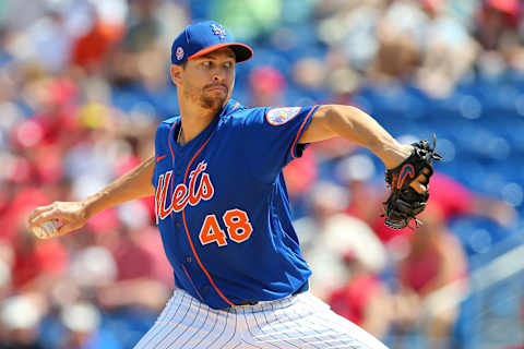 PORT ST. LUCIE, FL – MARCH 11: Jacob deGrom #48 of the New York Mets in action against the St. Louis Cardinals during a spring training baseball game at Clover Park at on March 11, 2020 in Port St. Lucie, Florida. (Photo by Rich Schultz/Getty Images)