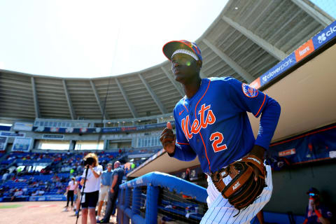 PORT ST. LUCIE, FL – MARCH 11: Ronny Mauricio #2 of the New York Mets in the dugout before a spring training baseball game against the St. Louis Cardinals at Clover Park at on March 11, 2020 in Port St. Lucie, Florida. (Photo by Rich Schultz/Getty Images)