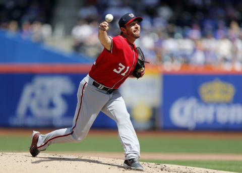 NEW YORK, NEW YORK – APRIL 07: (NEW YORK DAILIES OUT) Max Scherzer #31 of the Washington Nationals in action against the New York Mets at Citi Field on April 07, 2019 in New York City. The Nationals defeated the Mets 12-9. (Photo by Jim McIsaac/Getty Images)