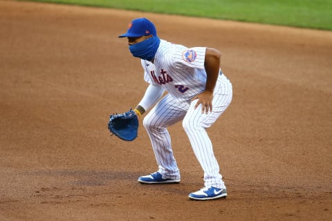 NEW YORK, NEW YORK – AUGUST 08: Dominic Smith #2 of the New York Mets in action against the Miami Marlins at Citi Field on August 08, 2020 in New York City. New York Mets defeated the Miami Marlins 8-4. (Photo by Mike Stobe/Getty Images)