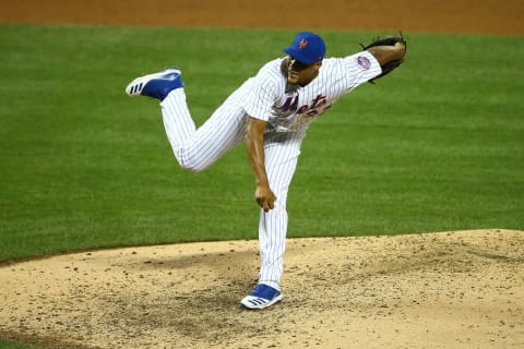 NEW YORK, NEW YORK – AUGUST 08: Jeurys Familia #27 of the New York Mets in action against the Miami Marlins at Citi Field on August 08, 2020 in New York City. New York Mets defeated the Miami Marlins 8-4. (Photo by Mike Stobe/Getty Images)