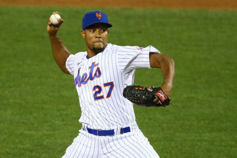 NEW YORK, NEW YORK – AUGUST 25: Jeurys Familia #27 of the New York Mets in action against the Miami Marlins at Citi Field on August 25, 2020 in New York City. Miami Marlins defeated the New York Mets 3-0. (Photo by Mike Stobe/Getty Images)