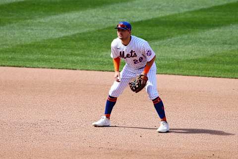 NEW YORK, NEW YORK – SEPTEMBER 20: J.D. Davis #28 of the New York Mets in action against the Atlanta Braves at Citi Field on September 20, 2020 in New York City. Atlanta Braves defeated the New York Mets 7-0. (Photo by Mike Stobe/Getty Images)