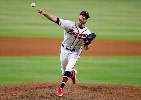 ATLANTA, GA – SEPTEMBER 23: Shane Greene #19 of the Atlanta Braves pitches in the ninth inning of an MLB game against the Miami Marlins at Truist Park on September 23, 2020 in Atlanta, Georgia. (Photo by Todd Kirkland/Getty Images)