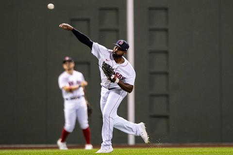 BOSTON, MA – SEPTEMBER 24: Jackie Bradley Jr. #19 of the Boston Red Sox throws during the second inning of a game against the Baltimore Orioles on September 24, 2020 at Fenway Park in Boston, Massachusetts. The 2020 season had been postponed since March due to the COVID-19 pandemic. (Photo by Billie Weiss/Boston Red Sox/Getty Images)