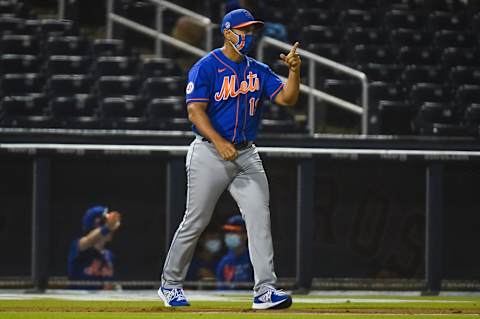 WEST PALM BEACH, FL – MARCH 13: Manager Luis Rojas #19 of the New York Mets walks towards the pitchers mound to make a pitching change during the Spring Training game against the Washington Nationals at The Ballpark of The Palm Beaches on March 13, 2021 in West Palm Beach, Florida. (Photo by Eric Espada/Getty Images)