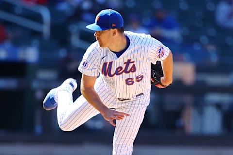 NEW YORK, NEW YORK – APRIL 08: Trevor May #65 of the New York Mets in action against the Miami Marlins at Citi Field on April 08, 2021 in New York City. New York Mets defeated the Miami Marlins 3-2. (Photo by Mike Stobe/Getty Images)