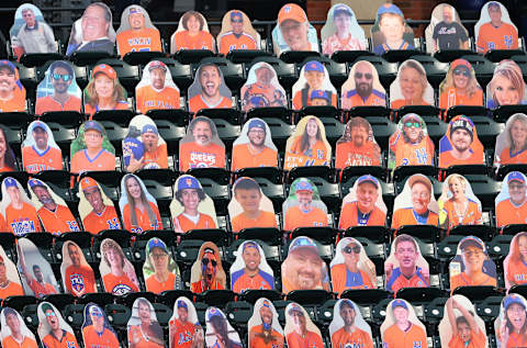 NEW YORK, NEW YORK – JULY 24: Cardboard cutouts of fans are placed in the seats as no real fans are allowed at the games due to the COVID-19 pandemic during Opening Day between the New York Mets against the Atlanta Braves at Citi Field on July 24, 2020 in New York City. The 2020 season had been postponed since March due to the COVID-19 pandemic. (Photo by Al Bello/Getty Images)