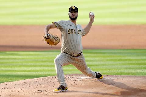 DENVER, COLORADO – AUGUST 01: Starting pitcher Joey Lucchesi #37 of the San Diego Padres throws in the first inning against the Colorado Rockies at Coors Field on August 01, 2020 in Denver, Colorado. (Photo by Matthew Stockman/Getty Images)