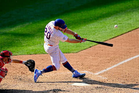 NEW YORK, NEW YORK – SEPTEMBER 06: Pete Alonso #20 of the New York Mets hits a two run home run against the Philadelphia Phillies during the eighth inning at Citi Field on September 06, 2020 in New York City. (Photo by Steven Ryan/Getty Images)