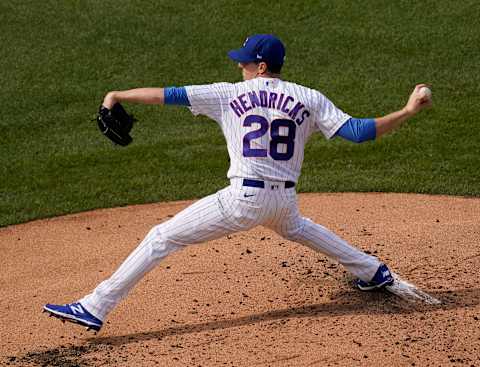 CHICAGO, ILLINOIS – SEPTEMBER 07: Kyle Hendricks #28 of the Chicago Cubs throws a pitch during the second inning of a game against the St. Louis Cardinals at Wrigley Field on September 07, 2020 in Chicago, Illinois. (Photo by Nuccio DiNuzzo/Getty Images)