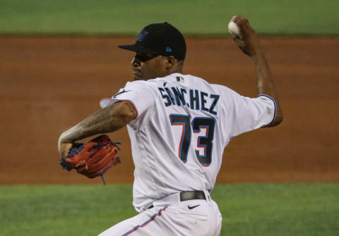 MIAMI, FLORIDA – SEPTEMBER 13: Sixto Sánchez #73 of the Miami Marlins delivers a pitch against the Philadelphia Phillies at Marlins Park on September 13, 2020 in Miami, Florida. (Photo by Mark Brown/Getty Images)