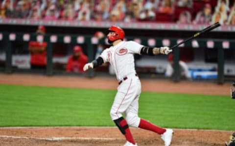 CINCINNATI, OH – SEPTEMBER 14: Nick Castellanos #2 of the Cincinnati Reds bats against the Pittsburgh Pirates during game two of a doubleheader at Great American Ball Park on September 14, 2020 in Cincinnati, Ohio. (Photo by Jamie Sabau/Getty Images)