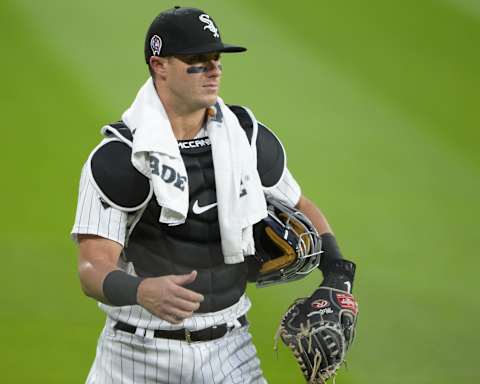 CHICAGO – SEPTEMBER 11: James McCann #33 of the Chicago White Sox walks in from the bullpen prior to the game against the Detroit Tigers on September 11, 2020 at Guaranteed Rate Field in Chicago, Illinois. (Photo by Ron Vesely/Getty Images)