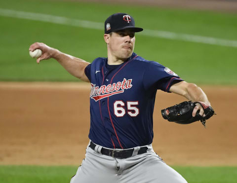 CHICAGO, ILLINOIS – SEPTEMBER 16: Trevor May #65 of the Minnesota Twins pitches against the Chicago White Sox at Guaranteed Rate Field on September 16, 2020 in Chicago, Illinois. (Photo by Quinn Harris/Getty Images)