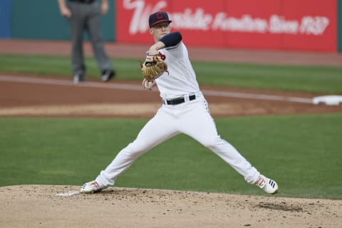 CLEVELAND, OH – SEPTEMBER 24: Zach Plesac #34 of the Cleveland Indians pitches against the Chicago White Sox during the second inning at Progressive Field on September 24, 2020 in Cleveland, Ohio. (Photo by Ron Schwane/Getty Images)