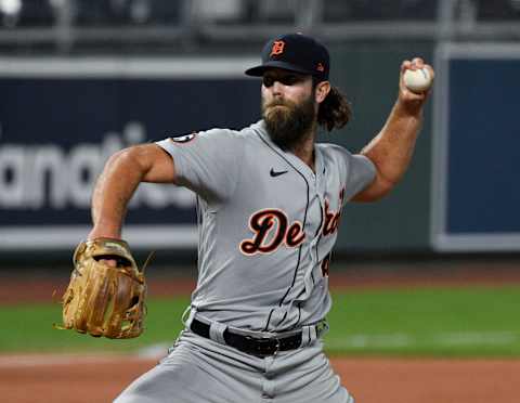 KANSAS CITY, MISSOURI – SEPTEMBER 25: Relief pitcher Daniel Norris #44 of the Detroit Tigers throws in the sixth inning against the Kansas City Royals at Kauffman Stadium on September 25, 2020 in Kansas City, Missouri. (Photo by Ed Zurga/Getty Images)