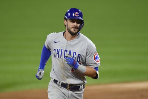 CHICAGO, ILLINOIS – SEPTEMBER 26: Kris Bryant #17 of the Chicago Cubs hits a grand slam in the third inning against the Chicago White Sox at Guaranteed Rate Field on September 26, 2020 in Chicago, Illinois. (Photo by Quinn Harris/Getty Images)