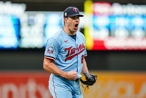 MINNEAPOLIS, MN – SEPTEMBER 27: Trevor May #65 of the Minnesota Twins celebrates against the Cincinnati Reds on September 27, 2020 at Target Field in Minneapolis, Minnesota. (Photo by Brace Hemmelgarn/Minnesota Twins/Getty Images)