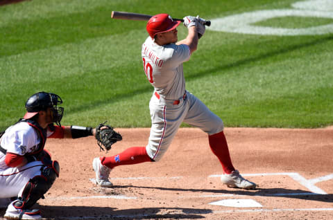 WASHINGTON, DC – SEPTEMBER 22: J.T. Realmuto #10 of the Philadelphia Phillies bats against the Washington Nationals during the first game of a doubleheader at Nationals Park on September 22, 2020 in Washington, DC. (Photo by G Fiume/Getty Images)