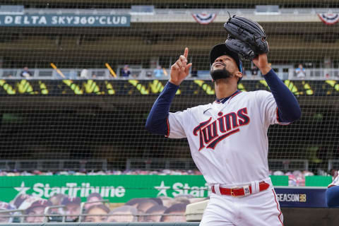 MINNEAPOLIS, MN – SEPTEMBER 29: Byron Buxton #25 of the Minnesota Twins looks on during game one of the Wild Card Series between the Minnesota Twins and Houston Astros on September 29, 2020 at Target Field in Minneapolis, Minnesota. (Photo by Brace Hemmelgarn/Minnesota Twins/Getty Images)