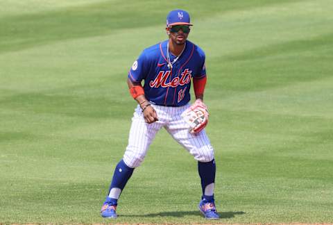 PORT ST. LUCIE, FLORIDA – MARCH 16: Francisco Lindor #12 of the New York Mets in action against the Houston Astros in a spring training game at Clover Park on March 16, 2021 in Port St. Lucie, Florida. (Photo by Mark Brown/Getty Images)