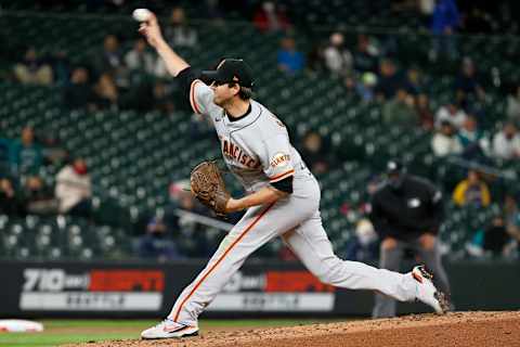 SEATTLE, WASHINGTON – APRIL 01: Kevin Gausman #34 of the San Francisco Giants pitches against the Seattle Mariners in the fourth inning on Opening Day at T-Mobile Park on April 01, 2021 in Seattle, Washington. (Photo by Steph Chambers/Getty Images)