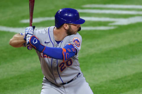 PHILADELPHIA, PA – MAY 02: Pete Alonso #20 of the New York Mets in action against the Philadelphia Phillies during a game at Citizens Bank Park on May 2, 2021 in Philadelphia, Pennsylvania. (Photo by Rich Schultz/Getty Images)