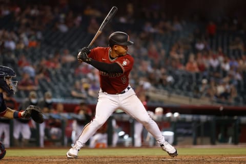 PHOENIX, ARIZONA – MAY 16: Eduardo Escobar #5 of the Arizona Diamondbacks bats against the Washington Nationals during the ninth inning of the MLB game at Chase Field on May 16, 2021 in Phoenix, Arizona. The Nationals defeated the Diamondbacks 3-0. (Photo by Christian Petersen/Getty Images)