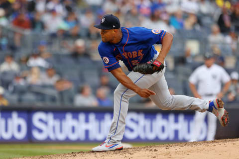 NEW YORK, NY – JULY 03: Jeurys Familia #27 of the New York Mets in action against the New York Yankees during a game at Yankee Stadium on July 3, 2021 in New York City. The Mets defeated the Yankees 8-3. (Photo by Rich Schultz/Getty Images)