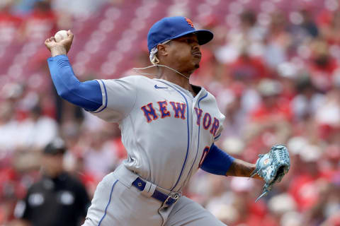 CINCINNATI, OHIO – JULY 21: Marcus Stroman #0 of the New York Mets pitches in the first inning against the Cincinnati Reds at Great American Ball Park on July 21, 2021 in Cincinnati, Ohio. (Photo by Dylan Buell/Getty Images)