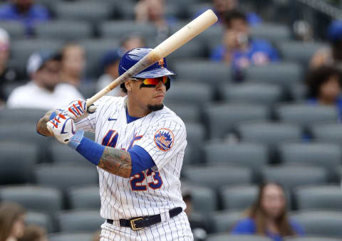 NEW YORK, NEW YORK – AUGUST 01: Javier Baez #23 of the New York Mets in action against the Cincinnati Reds at Citi Field on August 01, 2021, in New York City. The Reds defeated the Mets 7-1. (Photo by Jim McIsaac/Getty Images)