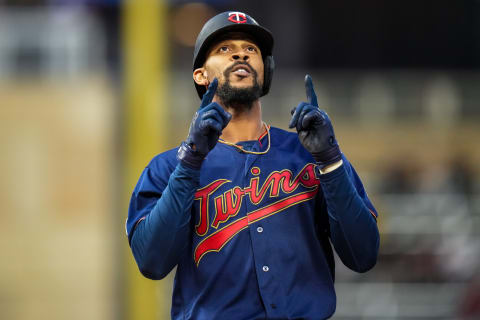 MINNEAPOLIS, MN – SEPTEMBER 30: Byron Buxton #25 of the Minnesota Twins celebrates a home run against the Detroit Tigers on September 30, 2021 at Target Field in Minneapolis, Minnesota. (Photo by Brace Hemmelgarn/Minnesota Twins/Getty Images)