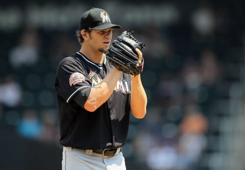 NEW YORK, NY – AUGUST 09: Josh Johnson #55 of the Miami Marlins in action against the New York Mets at Citi Field on August 9, 2012 in the Flushing neighborhood of the Queens borough of New York City. The Mets defeated the Marlins 6-1. (Photo by Jim McIsaac/Getty Images)