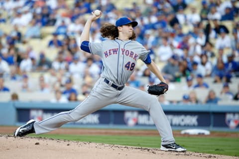 LOS ANGELES, CA – OCTOBER 15: Jacob deGrom #48 of the New York Mets pitches in the first inning against the Los Angeles Dodgers in game five of the National League Division Series at Dodger Stadium on October 15, 2015 in Los Angeles, California. (Photo by Sean M. Haffey/Getty Images)