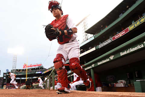 BOSTON, MA – APRIL 28: Christian Vasquez #7 of the Boston Red Sox looks on before the game against the Atlanta Braves at Fenway Park on April 28, 2016 in Boston, Massachusetts. (Photo by Adam Glanzman/Getty Images)