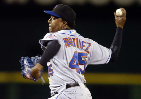 WASHINGTON – APRIL 12: Pedro Martinez #45 of the New York Mets pitches against the Washington Nationals on April 12, 2006 at RFK Stadium in Washington, DC. The Mets defeated the Nationals 3-1. (Photo by Greg Fiume/Getty Images)