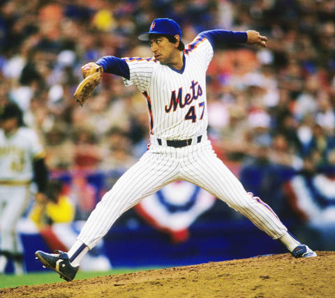 FLUSHING, NY – APRIL 7: Jesse Orosco #47 of the New York Mets pitching to the Pittsburgh Pirates on opening day at Shea Stadium on April 7, 1987. (Photo by Ronald C. Modra/Getty Images)