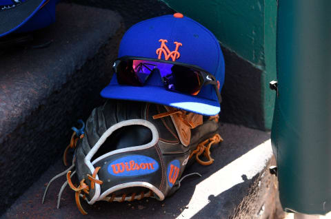 WASHINGTON, DC – APRIL 05: A New York Mets hat on the dugout stairs during the home opener against the Washington Nationals at Nationals Park on April 5, 2018 in Washington, DC. (Photo by G Fiume/Getty Images)