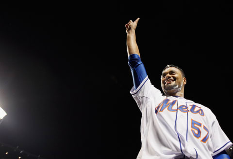 NEW YORK, NY – JUNE 01: Johan Santana #57 of the New York Mets waves to the crowd after pitching a no hitter against the St. Louis Cardinals at Citi Field on June 1, 2012 in the Flushing neighborhood of the Queens borough of New York City. Johan Santana pitched the first no hitter in Mets history as the Mets defeated the Cardinals 8-0. (Photo by Mike Stobe/Getty Images)